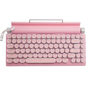 Adventurers Typewriter-Style Retro Mechanical Keyboard LED Backlight 83 Keys Bluetooth 5.0 Blue Axis Wood Color Panel Compatible with iOS/Android/Windows/Vista/Linux/Mac Office/Gaming, 12.8x6.6x1.6in