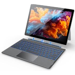 OMOTON Bluetooth Keyboard Compatible with Microsoft Surface Pro 7/7+/6/5/4/3, Ultra-Slim Keyboard Type Cover with Touchpad, 7 Colors Backlit, Rechargeable and Wireless, Grey