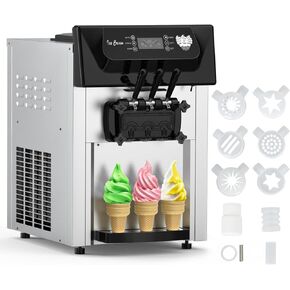 Commercial Ice Cream Maker 2200W, Commercial Soft Ice Cream Machine 5.3 to 7.4 Gal/Hour, 3 Flavors Choice, Perfect for Snack Restaurants Bar