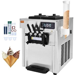 VEVOR 1850W Commercial Soft Ice Cream Machine 3 Flavors 5.5 to 8.2Gallon per Hour PreCooling at Night Auto Clean LCDPanel for Restaurants Snack Bar, Sliver