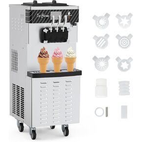 2+1 Flavor Soft Serve Ice Cream Maker Machine Commercial, 5.8-8 Gal/Hr 2200W Soft Serve Machine with LCD Display, Auto Clean Pre-Cooling High Productivity for Restaurants & Snack