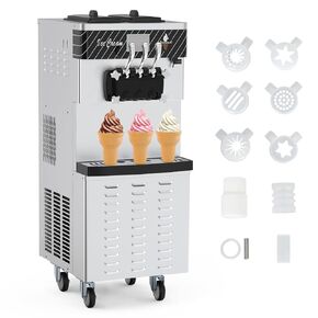 Commercial Ice Cream Machine - 220V 2450W 3 Flavors Soft Serve Ice Cream Machine 5.8 to 7.9 Gallons/H Auto Clean Touch Screen LCD Panel Ideal Ice Cream Maker for Snack Restaurants Bars