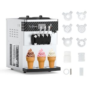 Commercial Ice Cream Maker, 5.8-7.9Gal/Hour Commercial Soft Ice Cream Machine, 2 X 7L Rangers, LED Display Design,with Auto Clean Function, 3 Flavors for Restaurants, Cream Shops