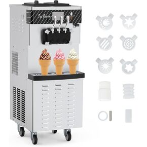 Commercial Ice Cream Maker, 3 Flavorsoft Serve Ice Cream Machine, 5.8-8Gal/H Soft Serve Yogurt Machine, Sturdy & Efficient, High Capacity, Easy Clean System