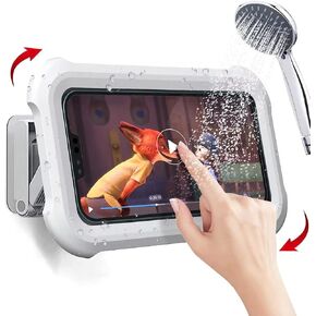 Waterproof and Anti-fog Bathroom Mobile Phone Case Shower Mobile Phone Holder Case Horizontal and Vertical Use Sensitive Touch Screen 360° Rotatable Wall Mounted For Mirror Bathtub And Kitchen (Black)