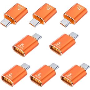 8 Pack 10Gbps/120W Type C Male to USB Female OTG Adapter, Orange USB C to USB3.1 Adapter for Smartphone, PC, Laptop, Tablet, Keyboard etc.
