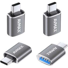 AVMAX USB C to USB Adapter 4 Pack,High-Speed Data Transfer,USB Type C Male to USB Female 3.0 OTG Adapter (Gray)