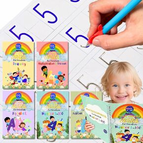 Large Magic Handwriting Practice Workbooks, Reusable Grooved Handwriting Practice for Kids 3-8, Toddler Writing Practice, Math Calligraphy, Letter Tracing, for Kindergarten Preschool, 9.5" x 6.3"