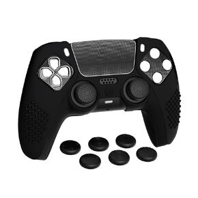 PlayVital Upgraded Silicone Cover Skin for ps5 Controller with 6 Thumb Grips & 2 Stickers, Compatible with Charging Dock, 3D Studded Edition Anti-Slip Shockproof Controller Grip Case, Red & Black