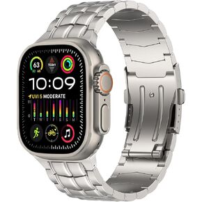Bandsie Titanium Band Compatible with Apple Watch Band 49mm 45mm 44mm 42mm 41mm 40mm 38mm Women Men, Durable Titanium Metal Strap for Apple Watch Ultra/Ultra 2 49mm iWatch Series 9 8 7 6 5 4 3 2 1 SE
