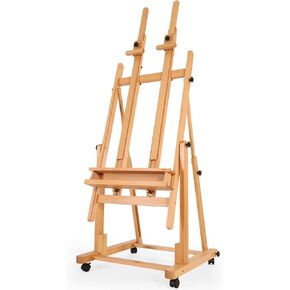 VISWIN Double Mast Extra Large H-Frame Easel, Hold Canvas up to 83", Tilts Flat, Adjustable Solid Beech Wood Heavy Duty Easel Stand with Large Storage, Movable Art Easel for Painting Adult, Artist - W