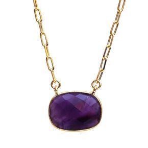 Gempires Clear Quartz Necklace, Crystal Clear Pendant, Bezel Necklace, April Birthstone, Hypoallergenic 14k Gold Plating, Gift for s, Cushion Cut Pendant With 18 Inch Paper Clip Chain