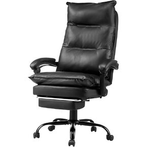 VEVOR Executive Office Chair with Knob-Control Lumbar Support, 500lb Capacity Office Chair, Heavy Duty Ergonomic Chair, Height Adjustable PU Leather Reclining Home Office Desk Chairs, Black