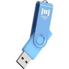 MOSDART 128GB USB2.0 Flash Drive, with Keychain Loop, Swivel Design with LED Light, exFAT Memory Stick for Computers, System Backup, Data Storage, Hot Pink