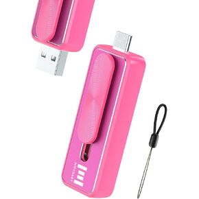MOSDART 256GB Dual USB C Flash Drive, Speed Up to 150MB/S Retractable Type C and A Thumb Drive with Lanyard and LED Indicator, exFAT Memory Stick for iPhone 15, 16, iPad, Android Phone, Laptop, Pink
