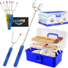 Make Your Camping Trip Unforgettable with LeinFli Innovators Smores Kit - 2 Folding Trays, 4 Extendable Sticks and keep your Supplies well Organized (Blue)