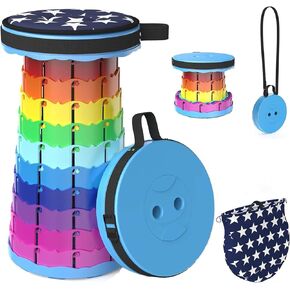 Upgraded Portable Collapsible Folding Stool with Cushion Retractable Telescoping Stool for Adults Sturdy Capacity 400bs Camping Stool for Outdoor Hiking Garden BBQ Fishing (Rainbow)