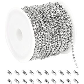 UMAOKANG 32.8 Feet Gold Plated Bead Chain for Jewelry Making 316 Stainless Steel 2mm Ball Beads Link Chain Roll with Connection Clasps DIY Decoration Craft Chain Spool