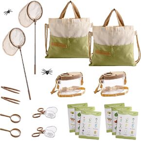 Robotime 2sets Bug Catcher للأطفال ، مجموعة صيد قوية مع Net Butterfly ، صندوق الأخطاء ، الزجاج المكبرة ، الملقط ، المشبك ، البطاقات وحقيبة ، Kids Bug Habitat Explorer Kit for Kids 3-12