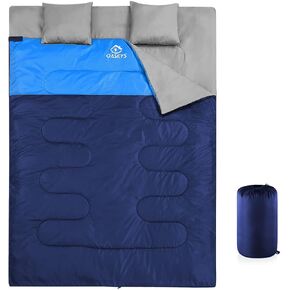 oaskys Double Sleeping Bag for Adults with 2 Pillows - Queen Size XL Waterproof Sleeping Bag for All Season Camping Hiking Backpacking 2 Person Sleeping Bags for Cold Weather & Warm