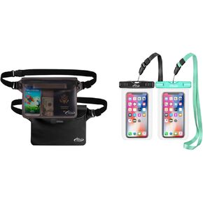 AiRunTech Waterproof Pouch | Way to Keep Your Phone and Valuables Safe and Dry | for Boating Swimming Snorkeling Kayaking Beach Pool (2 Phone Cases(Green + Black)) + 2 Fanny Packs(Black+Gray)