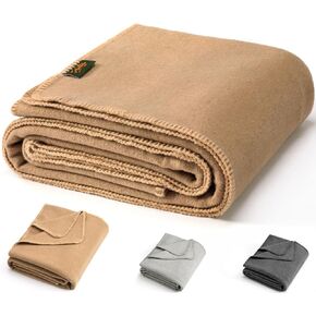Merino Merino Wool Camping Blanting Machine Great for Outdoors ، Privinics ، السفر بالسيارات ، البقاء على قيد الحياة ، الطوارئ ، الحجم الكبير 62'x 86 '' ، 366 رطل ، 72 ٪ Merino ، Camel