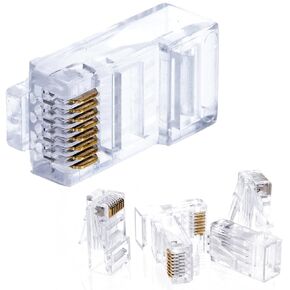 Cat5e RJ45 Modular Plugs, 8P8C UTP Ethernet Crimp Connectors, Solid or Stranded Cable Ends, Gold-Plated Contacts (200 PCS)