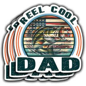 (3Pcs) Reel Cool Dad Fishing Sticker - Funny Waterproof Vinyl Decal for Water Bottles, Books, Laptops, Phones, Tumblers, Size 3 x 3 Inch