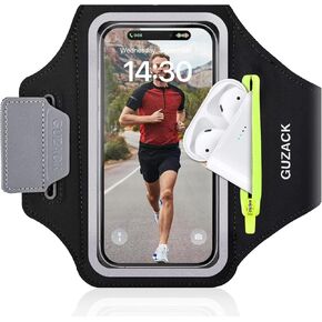 Running Armband with Earphone Pouch & Card Slot, Running Phone Holder for iPhone 16 15 14 Pro Max Plus Galaxy S25 S24 S23 Ultra, Up to 6.8" Phones