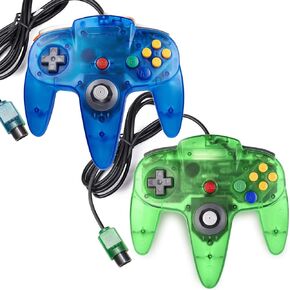MIADORE 2 Packs Classic 64 Wired Controller joystick for N64 Video Game System N64 Console (Clear Red and Blue)