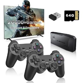 Wireless Retro Game Console Stick Built-in 20000+ Classic Games, 4K HDMI Output Nostalgia Plug & Play Retro Video Gaming Stick with 18 Emulators and Dual 2.4G Wireless Controller（64GB White）