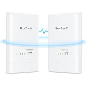 BrosTrend 5KM WiFi Bridge w/ 2X Gigabit Ports, 5GHz 867Mbps Wireless Bridge Outdoor PtP PtMP, Long Range Point to Point Plug & Play, Standard 802.3af PoE & w/Passive PoE Injector, for Garage Building