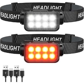 Rechargeable Headlamp Flashlight, 8 LED 2500 Lumen Bright Headlight with White Red Light & Motion Sensor, 2-Pack Waterproof Head Lamp for Adult Kid, 8Mode Headlamps for Outdoor Camping Running Fishing