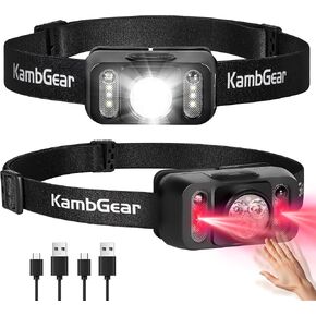 Headlamp Rechargeable 2-Pack, 10000 Lumens Ultra-Light Bright LED Rechargeable Headlight with White Red Light, Waterproof Motion Sensor Head Lamp, 8 Modes for Outdoor Fishing Camping Running Cycling