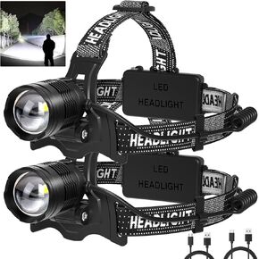 LED Headlamp Rechargeable 2Pack, 990000 Lumens Bright Head Lamp Βattery Include, 90° Adjustable Head Lights for Forehead with 3 Modes, Long Runtime & Waterproof Headlamps for Adults Camping Hiking
