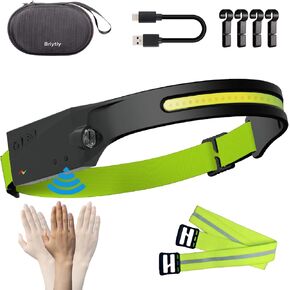 Super Bright and Larger Capacity Headlamp with Motion Sensor, Rechargeable LED Head Lamps for Hard hat, Lightweight Waterproof Head Light for Adults, Camping, Running, Dog Walking-1PC