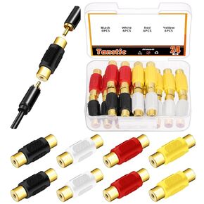 Tanstic 24Pcs Gold Plated RCA Female to Female Coupler Audio Video Adapter for Speaker Amplifier Phono