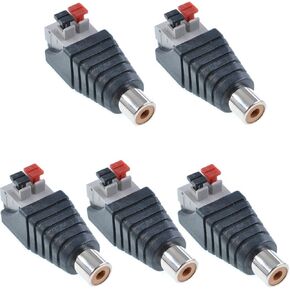 5pcs RCA Female to 2 Screw Terminal Strip Audio Video Spring Press Balum Connector Adapter - No Soldering Required