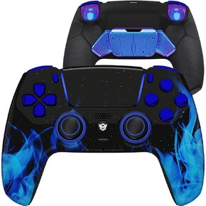 HEXGAMING RIVAL PRO 4 Mappable Back Buttons & Replaceable Joysticks & Flash Shot Compatible with ps5 Pro Controller Wireless Gampad - Blue Flame