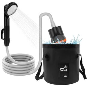 Portable Shower Camping Shower, Outdoor Camp Shower Pump with 5 Gallons Collapsible Bucket, Rechargeable Shower Battery Powered Handheld Shower Head kit for Camping, Beach Washing, Pet Cleaning