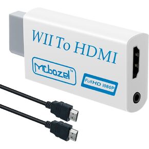 Mcbazel Wii to HDMI Adapter with 1.5m Cable 1080P, Wii Video Audio Signal Converter 1080P Full HD with 3.5mm Stereo Audio Port for Wii Console HDMI Monitor HDTV Video Projector