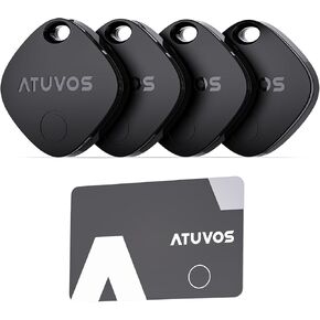 ATUVOS Air Tags-4 Pack (Black) with Thin Wallet Tracker Card