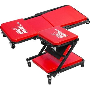 BIG RED TR6300-1 Torin Rolling Creeper Garage/Shop Seat: Padded Mechanic Stool with Tool Tray, Red