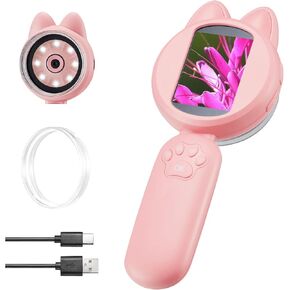 Digital Handheld Microscopy, 2-inch IPS Screen 30X Magnifying Glass Magnifier with LED Light, 3 Games, 30W HD Camera, Built-in TF Card for 300 Photos, Education Hobby Plants Insects- Blue in Kuwait