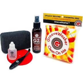 GrooveWasher Record & Stylus Care System - Vinyl Cleaning Kit Includes Solution + Sponge + Stylus Brush + Fluid + Exclusive 'Splash' Mat