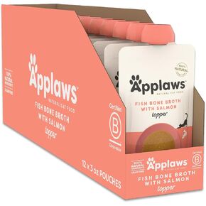 Applaws Natural Bone Broth Wet Cat Food Topper, Limited Ingredient Bone Broth for Cats, Wet Food Topper for Cats with No Artificials, Chicken Breast Bone Broth Topper (12 x 3oz Spout Pouches)