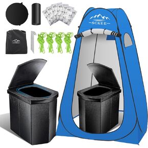 16.5'' Camping Toilet with Pop-Up Privacy Tent Set, XL Portable Toilet for Camping, Outdoor Showers Changing Rooms, Portable Bathroom Travel Potty for Camping, Hiking, Roadtrip,RV Travel