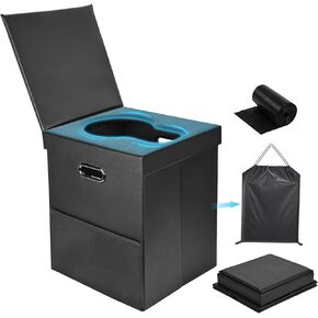 Portable Toilet for Adults,Upgraded Soft Leather Folding Camping Toilet with Lid and Mesh Side Pocket, Travel Portable Potty for Car, Hiking, Beach, Roadtrip, Tent, RV, Indoor and Outdoor Use