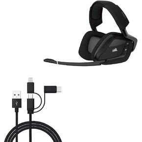 BoxWave Cable Compatible with Corsair Void Pro RGB Wireless (Cable AllCharge 3-in-1 Cable for Corsair Void Pro RGB Wireless - Jet Black