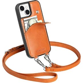 LUCKYCOIN for iPhone 14 Pro Max Case 6.7 in Women's Leather Wallet Phone Case with Card Holder & Detachable Crossbody Strap,Phone Purse with Strap,Crossbody Bag Compatible with iPhone 14 Pro Max Brown